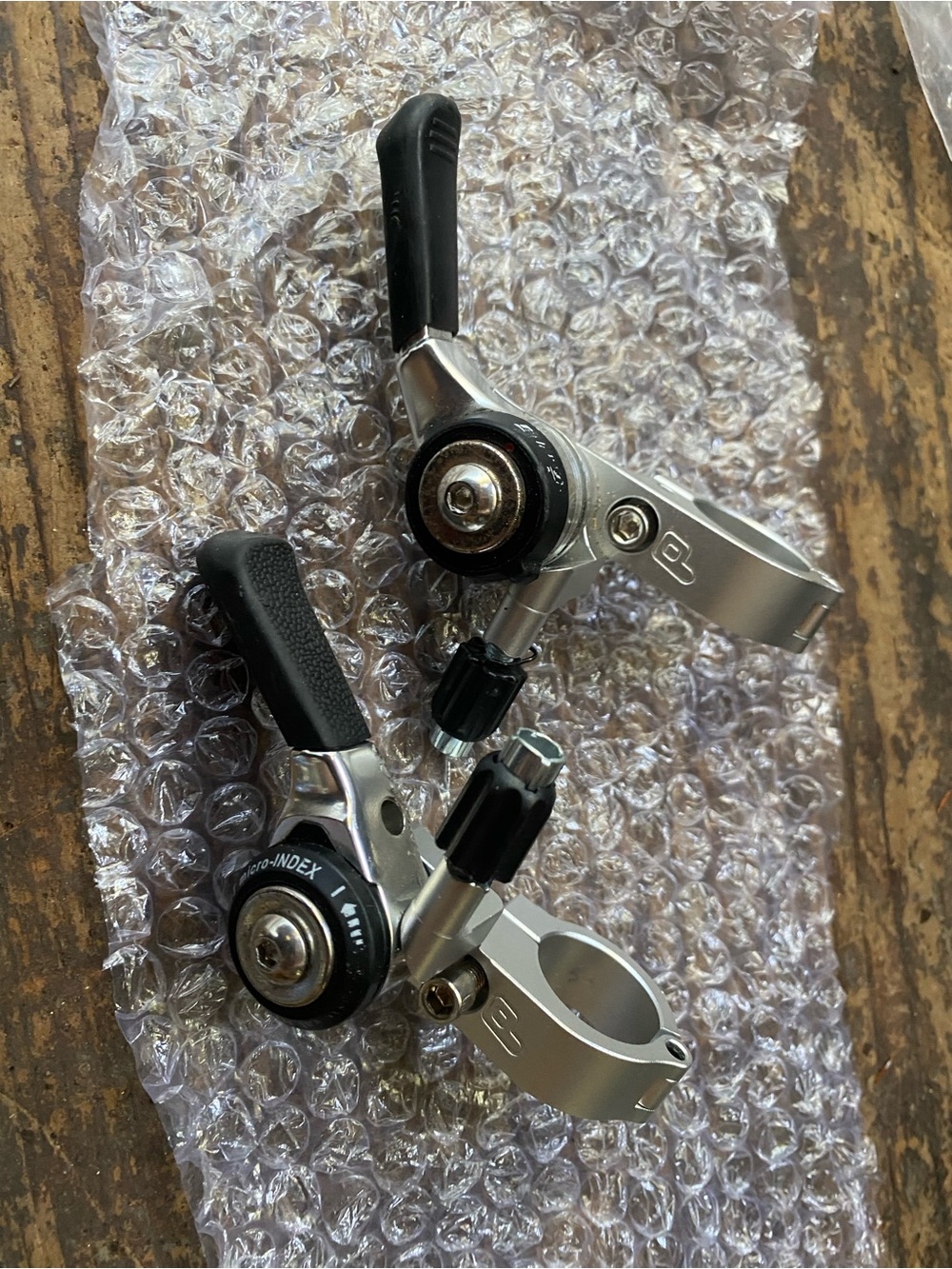 3 x 9 Microshift Micro-Index Bicycle Thumb Shifters with AliExpress Thumbies